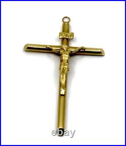 Sign NR Crucifix Cross Religious Pendant in 14K Solid Yellow Gold