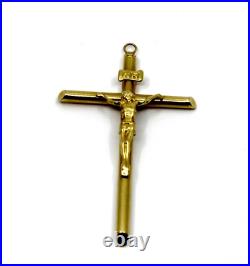 Sign NR Crucifix Cross Religious Pendant in 14K Solid Yellow Gold