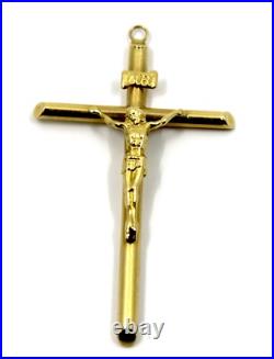 Sign NR Crucifix Cross Religious Pendant in 14K Solid Yellow Gold