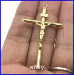 Sign NR Crucifix Cross Religious Pendant in 14K Solid Yellow Gold