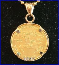 Simple 14k Solid Bezel set a Small US $ 5 1/10 oz 22k Gold Coin Pendant / Charm
