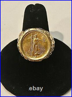 Size 9-rare, 1994 $5 Bu American Gold Eagle In Solid 14k Yellow Gold Nugget Ring