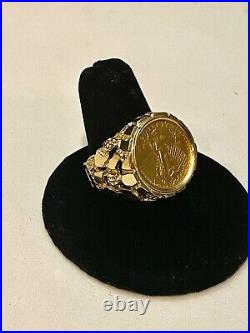 Size 9-rare, 1994 $5 Bu American Gold Eagle In Solid 14k Yellow Gold Nugget Ring