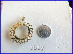 Solid14K Yellow Gold Bezel Ornate Coin Holder Medallion Pendant 3.1gr