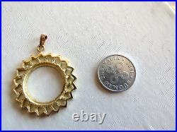 Solid14K Yellow Gold Bezel Ornate Coin Holder Medallion Pendant 3.1gr