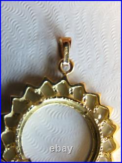 Solid14K Yellow Gold Bezel Ornate Coin Holder Medallion Pendant 3.1gr