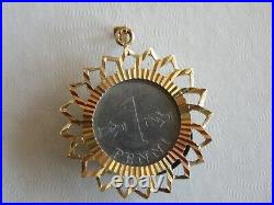 Solid14K Yellow Gold Bezel Ornate Coin Holder Medallion Pendant 3.1gr