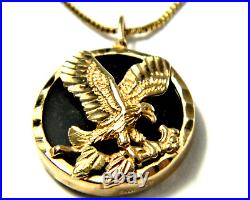 Solid 10K Yellow Gold American Eagle Black Onyx Pendant 28L Box Link Chain 7.8g