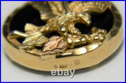 Solid 10K Yellow Gold American Eagle Black Onyx Pendant 28L Box Link Chain 7.8g