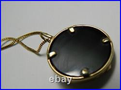 Solid 10K Yellow Gold American Eagle Black Onyx Pendant 28L Box Link Chain 7.8g