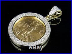 Solid 10K Yellow Gold Lady Liberty Coin Pave Real Diamond Charm Pendant 1.0 ct