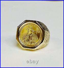 Solid 10K Yellow Gold Men's 20 mm Beautiful Coin American Eagle Vintage Ring
