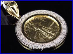 Solid 10K Yellow Gold Statue of Liberty Lady Coin Charm Pendant 1.75 Inch
