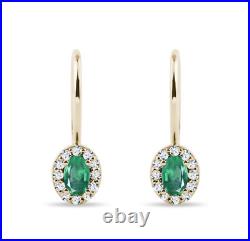 Solid 14K Gold Handmade Jewelry Natural Zambian Emerald Gemstone Diamond Earring