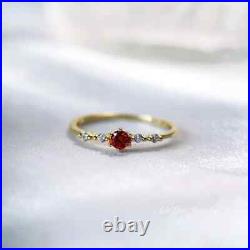 Solid 14K Gold Stackable Jewelry Natural Red Garnet Diamond Ring Christmas Gift