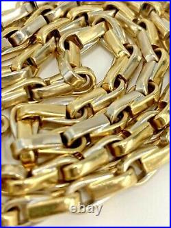 Solid 14K White & Yellow Gold Oval Link Curb Chain Men's Necklace 24 Italy