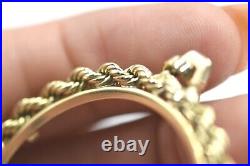 Solid 14K YG Coin Rope Bezel Pendant Charm 2.5 6.5g Yellow Gold