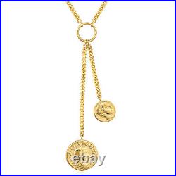 Solid 14K Yellow Gold Dual Coin Face Pendants Cuban Necklace 16-18 Adjustable