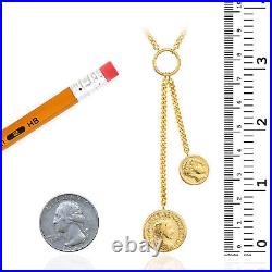 Solid 14K Yellow Gold Dual Coin Face Pendants Cuban Necklace 16-18 Adjustable