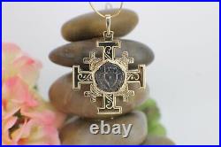 Solid 14K Yellow Gold Jerusalem Cross Pendant With Widows Mite Coin New Lovely