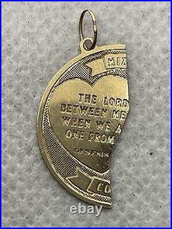 Solid 14K Yellow Gold ONE-PIECE MIZPAH COIN Charm Pendant (25mm x 11.3mm) 0.5gr
