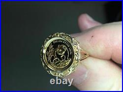Solid 14K Yellow Gold Vintage Art Deco CHINESE PANDA BEAR COIN CHARM RING