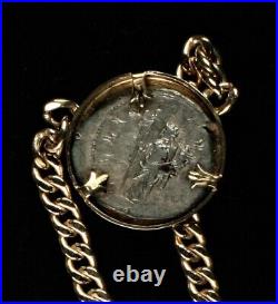 Solid 14Kt Gold 17 Chain with Bezel and Ancient Roman Silver Coin 300-400 A. D