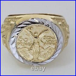 Solid 14k Gold 50 Pesos Coin Centenario Ring Size 8 9 10 11 12