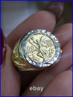 Solid 14k Gold 50 Pesos Coin Centenario Ring Size 8 9 10 11 12