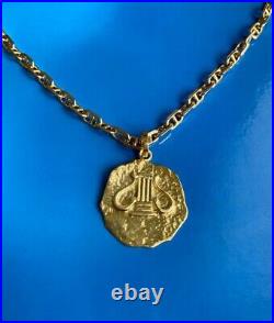 Solid 14k Gold Gucci Link Chain Necklace with Solid 18k Gold Rustic Coin Pendant