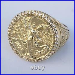 Solid 14k Yellow Gold Cross 50 Pesos Centenario Ring Size 8 9.5 10 11 12