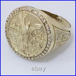 Solid 14k Yellow Gold Cross 50 Pesos Centenario Ring Size 8 9.5 10 11 12