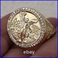 Solid 14k Yellow Gold Cross 50 Pesos Centenario Ring Size 8 9.5 10 11 12