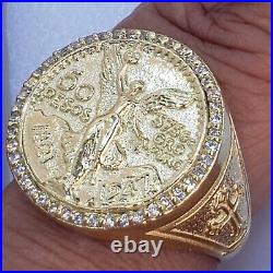 Solid 14k Yellow Gold Cross 50 Pesos Centenario Ring Size 8 9.5 10 11 12