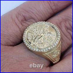 Solid 14k Yellow Gold Cross 50 Pesos Centenario Ring Size 8 9.5 10 11 12