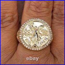 Solid 14k Yellow Gold Cross 50 Pesos Centenario Ring Size 8 9.5 10 11 12