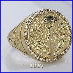 Solid 14k Yellow Gold Cross 50 Pesos Centenario Ring Size 8 9.5 10 11 12