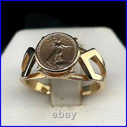 Solid 14k Yellow Gold Female Ring With Liberty Replica Coin, Size 6.5, 4.0 Gram