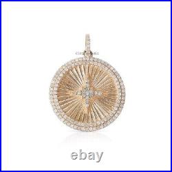 Solid 14k Yellow Gold Fluted Star Diamond Medallion Charm Disk Coin Gold Pendant