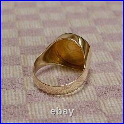 Solid 14k Yellow Gold Mexican Dos Coin Eagle Men's Wedding Signet Nugget Ring