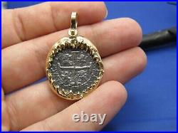 Solid 14k Yellow Gold Shark Jaw Bezel with Sterling Silver Replica Atocha Coin