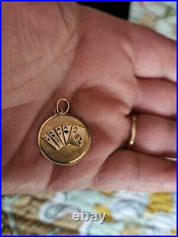 Solid 14k Yellow Gold Vintage Four of a Kind Gambling Playing Cards Charm 2.3 gm