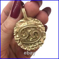 Solid 14k Yellow Gold Zodiac Medallion Custom Cancer Carved Coin Pendant 1.57