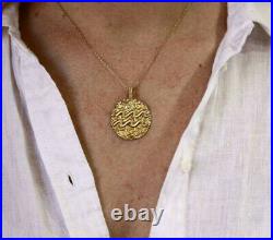 Solid 14k Yellow Gold Zodiac Medallion Custom Cancer Carved Coin Pendant 1.57