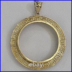 Solid 14k gold 20 pesos Coin Frame pendant Mexican bezel