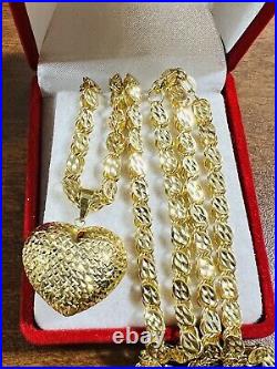 Solid 18K Fine 750 Saudi Real Gold Men Women's Heart Necklace 24 Long 5mm 19.7g
