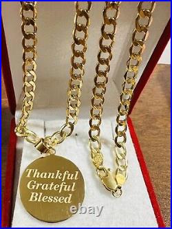 Solid 18K Fine 750 Saudi Real Gold Thankful Blessed Necklace 23 Long 5mm 15.8g