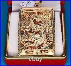 Solid 18k Gold 1.5 3D Square Dragon Pendant 15.9 Grams Custom Handmade