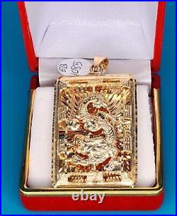 Solid 18k Gold 1.5 3D Square Dragon Pendant 15.9 Grams Custom Handmade