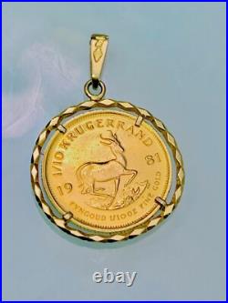 Solid 1981 South Africa Solid 1/10 oz 22k gold Krugerrand Coin 18k Pendant Solid 1981 South Africa Solid 1/10 oz 22k gold Krugerrand Coin 18k Pendant